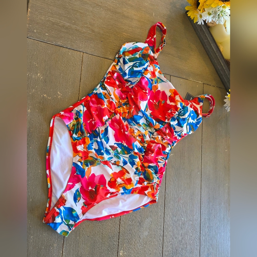 Floral Ruched One-Piece Swimsuit in Bright Multi